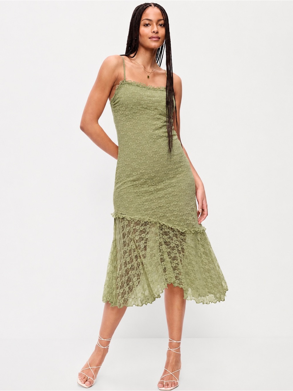 Old Navy Light Green Lace Fit & Flare Midi Dress XS Petite